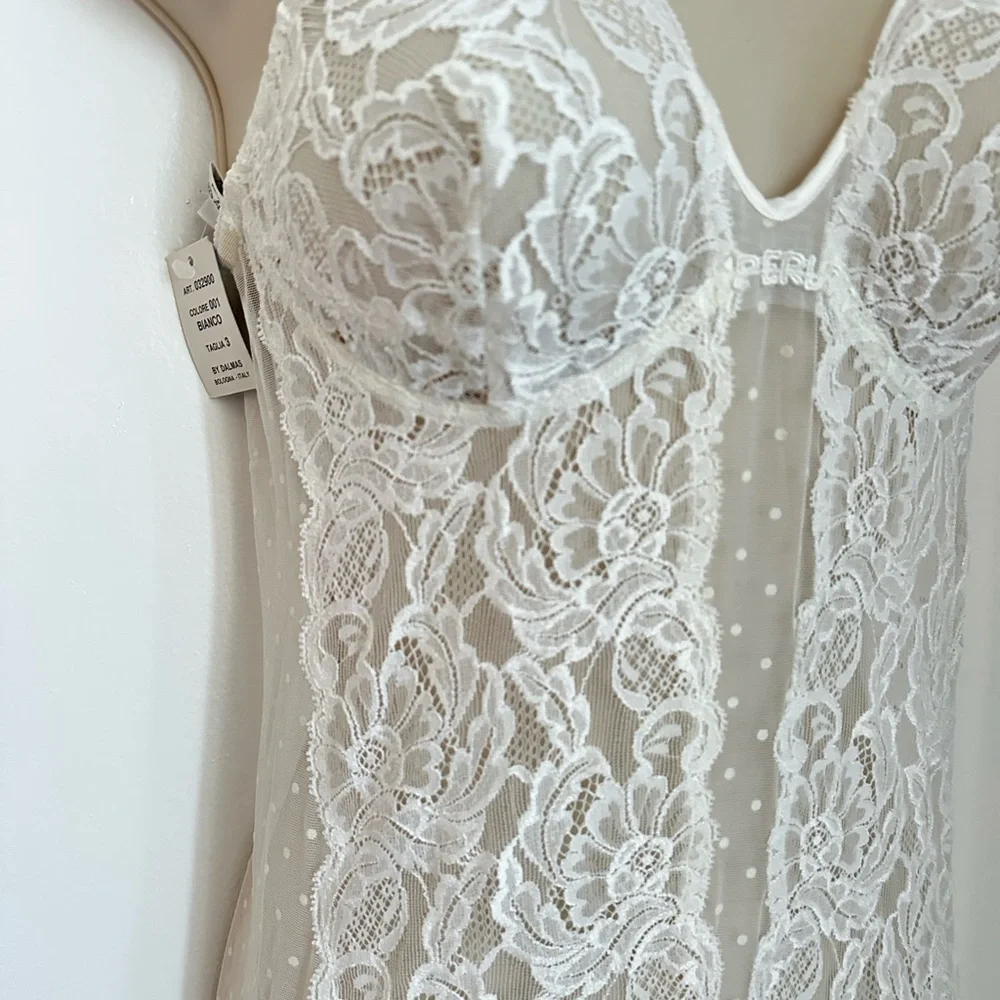 LA Perla Vintage Sheer Lace Plunge Bodysuit in Ivory